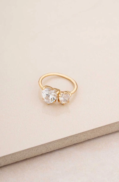 Shop Ettika Cubic Zirconia Double Heart Ring In Gold