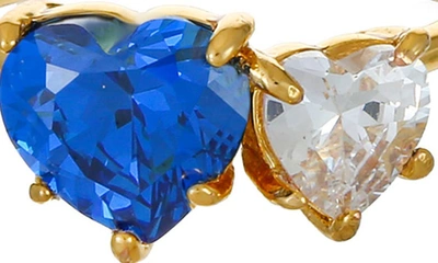 Shop Ettika Cubic Zirconia Double Heart Ring In Sapphire