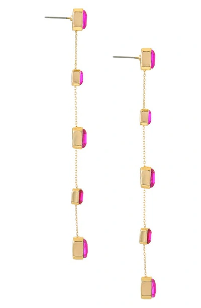 Ettika Baguette Crystal Linear Drop Earrings In Fuchsia