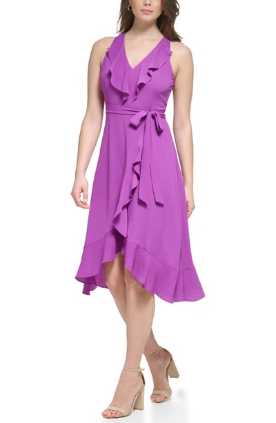 Shop Kensie Ruffle Trim Faux Wrap Dress In Purple