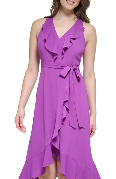 Shop Kensie Ruffle Trim Faux Wrap Dress In Purple