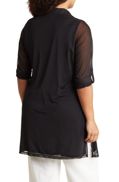 By Design Akira Mesh Button-up Tunic Top In Black