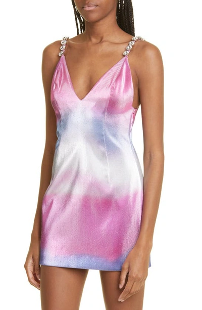 Shop Area Crystal Strap Ombré Stretch Lamé Dress In Pink Multi