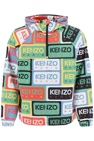 Shop Kenzo Anorak Featuring All Over Multicolor ' Labels' Pattern