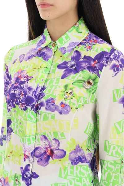 Shop Versace Logo Orchid Silk Shirt