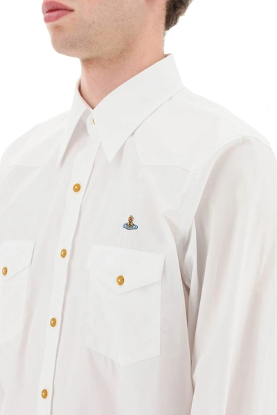 Shop Vivienne Westwood Poplin Shirt With Chest Pockets And Orb Embroidery