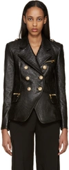 BALMAIN Black Croc-Embossed Leather Jacket