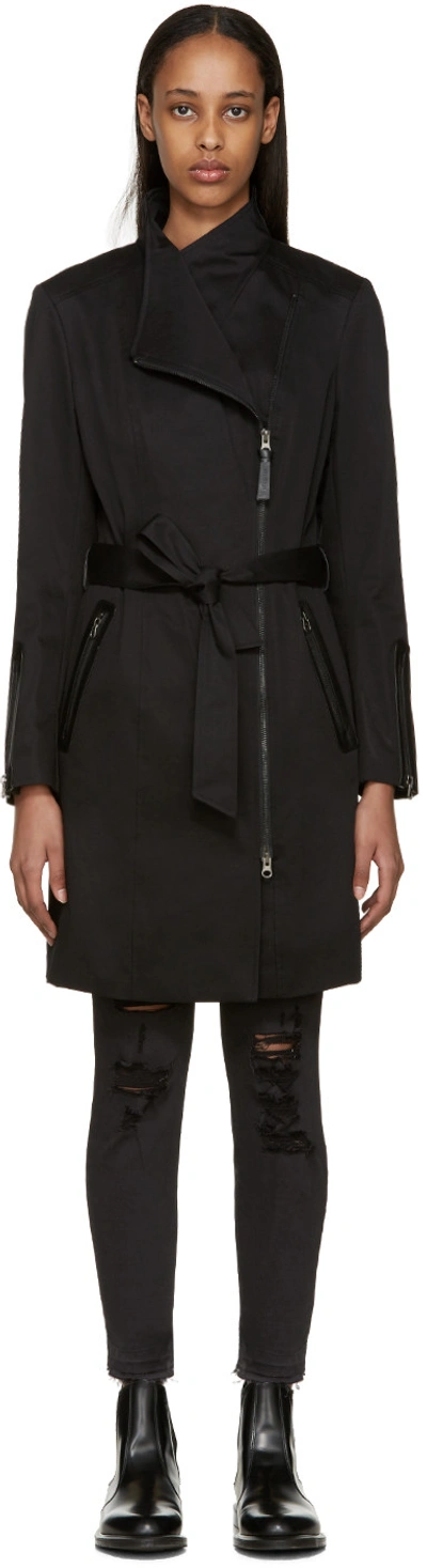 Mackage Estela Belted Trench Coat W/ Contrast Zippers In Black