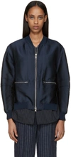3.1 Phillip Lim Navy Layered Satin Bomber