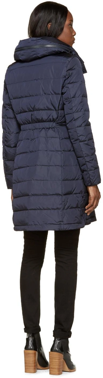 Shop Moncler Navy Down Flammette Coat