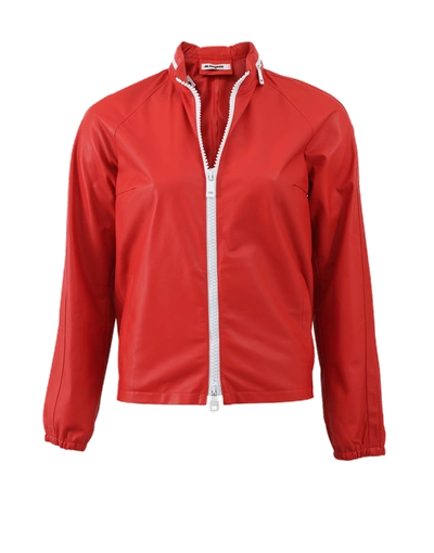Jil Sander Alfa Leather Bomber Jacket In Red