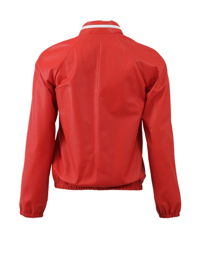 Shop Jil Sander Alfa Leather Bomber Jacket In Red