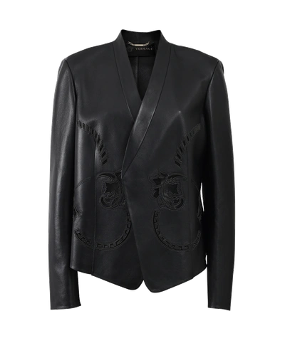 Versace Lace And Leather Blazer In Black