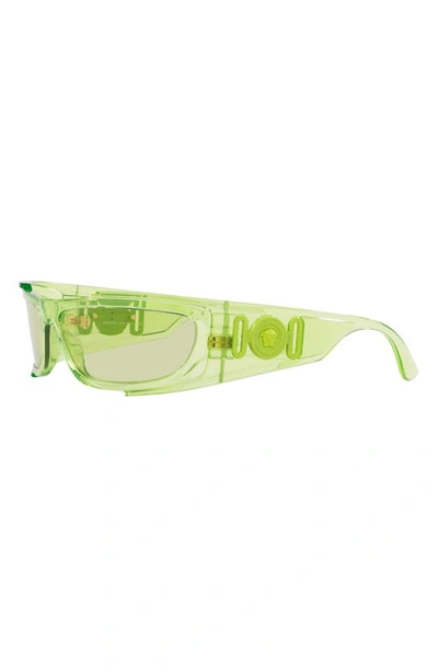 Shop Versace 67mm Rectangular Sunglasses In Transparent Green
