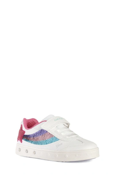 Shop Geox Kids' Skylin Light-up Sneaker In White/ Multicolor