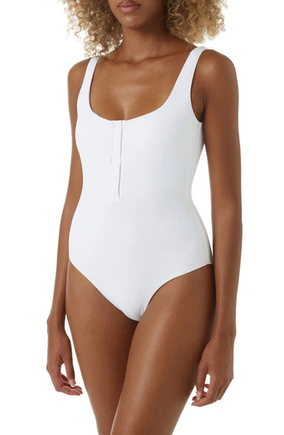 Shop Melissa Odabash Taormina Snap-up One-piece Swimsuit In White