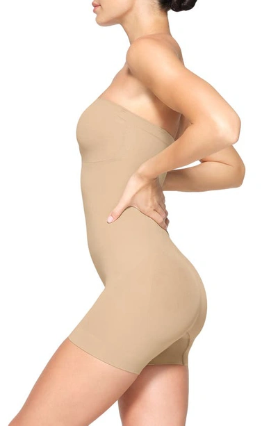Skims Seamless Sculpt Strapless Shortie Bodysuit In Clay In Clay
