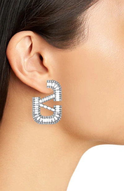 Shop Valentino Vlogo Signature Crystal Pendant Earrings In Palladio/ Crystal Silver Shade