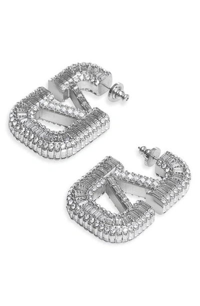 Shop Valentino Vlogo Signature Crystal Pendant Earrings In Palladio/ Crystal Silver Shade