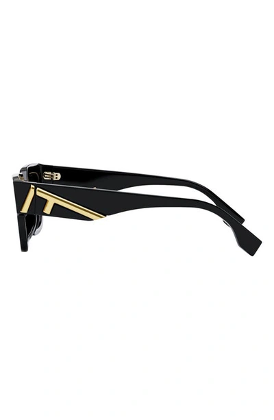 Shop Fendi The  First Rectangular Sunglasses In Shiny Black / Gradient Smoke