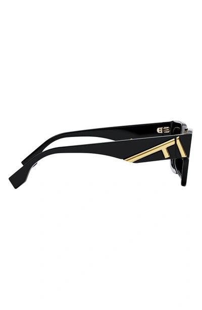 Shop Fendi The  First Rectangular Sunglasses In Shiny Black / Gradient Smoke