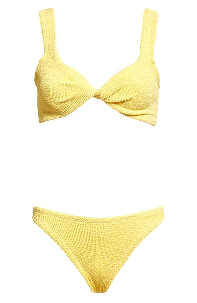 Shop Hunza G Juno Crinkle Twist Two-piece Swimsuit In Yellow