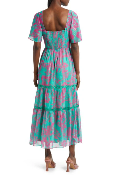 Adelyn Rae Katia Metallic Flutter Sleeve Tiered Sundress In Sea Green