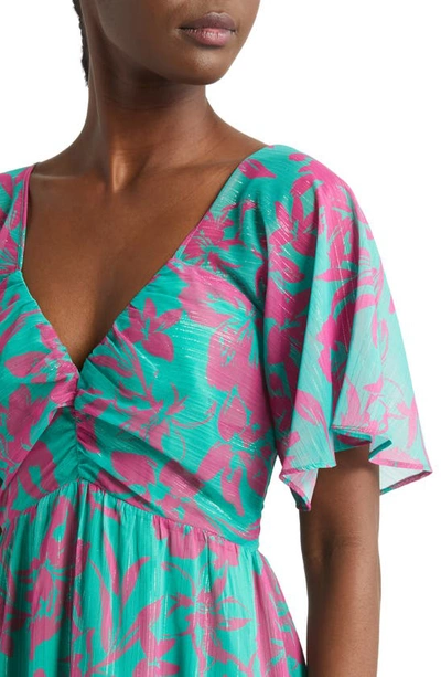 Adelyn Rae Katia Metallic Flutter Sleeve Tiered Sundress In Sea Green