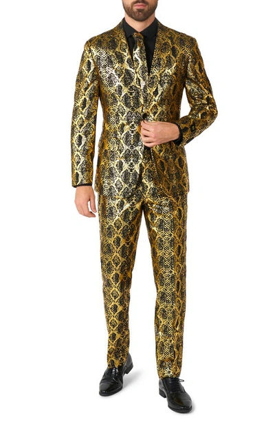 Shop Opposuits Shiny Snakeskin Pattern Two Button Notch Lapel Suit In Yellow