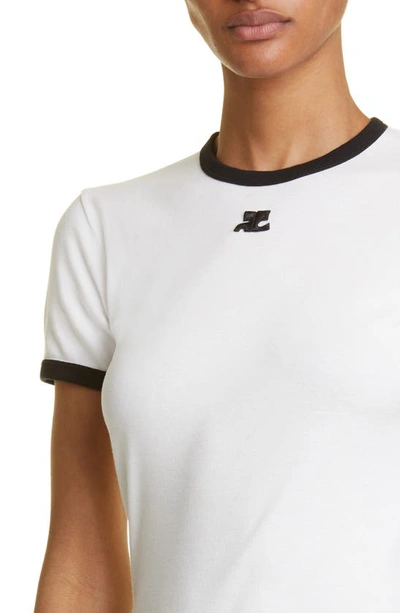 Shop Courrèges Bumpy Embroidered Logo Cotton T-shirt In Heritage White/ Black