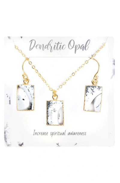Shop Saachi Dendritic Opal Necklace & Earrings Set In White