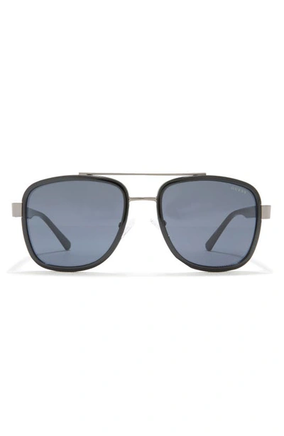 Shop Guess 57mm Aviator Sunglasses In Shiny Black / Smoke
