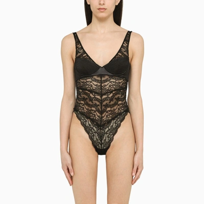 Shop Versace | Black Satin And Lace Bodysuit