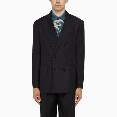 Shop Etro Blue Pinstriped Double-breasted Jacket