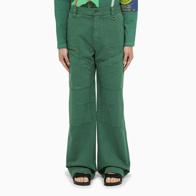 Shop Marine Serre | Green Stretch Cotton Trousers