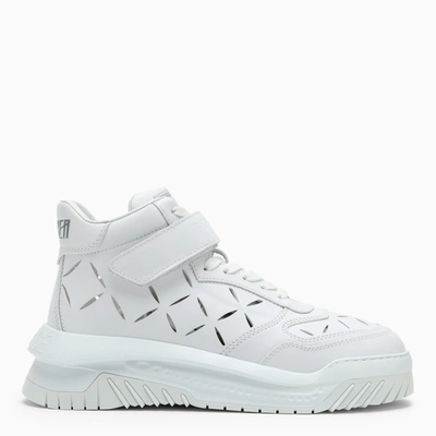 Versace White Perforated High Top Sneakers In White