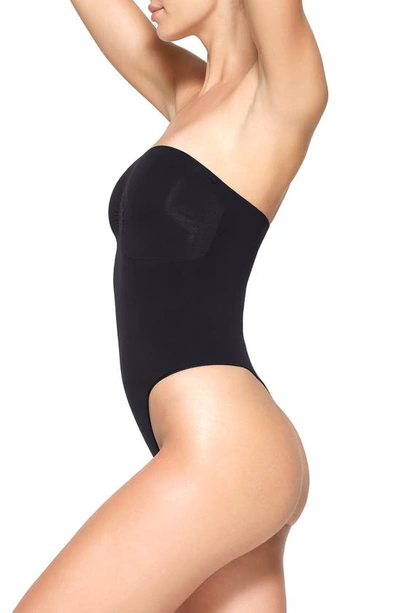 Shop Skims Seamless Sculpt Strapless Bodysuit In Onyx