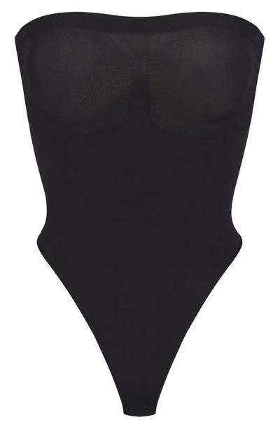 Shop Skims Seamless Sculpt Strapless Bodysuit In Onyx