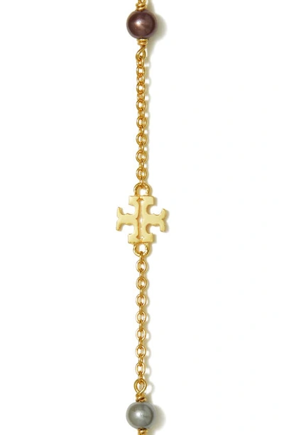 Shop Tory Burch Kira Cultured Pearl Necklace In Tory Gold / Multi