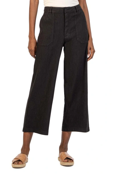 Kut From The Kloth Topaz High Waist Crop Wide Leg Linen Blend Pants In Black