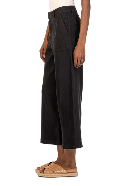 Kut From The Kloth Topaz High Waist Crop Wide Leg Linen Blend Pants In Black