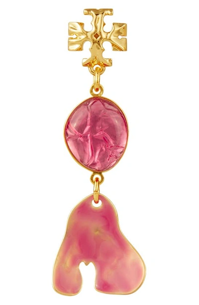 Shop Tory Burch Roxanne Double Drop Earrings In Gold / Pink