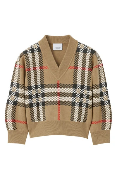 Shop Burberry Kids' Holly Basketweave Check Wool Blend Sweater In Archive Beige Ip Chk