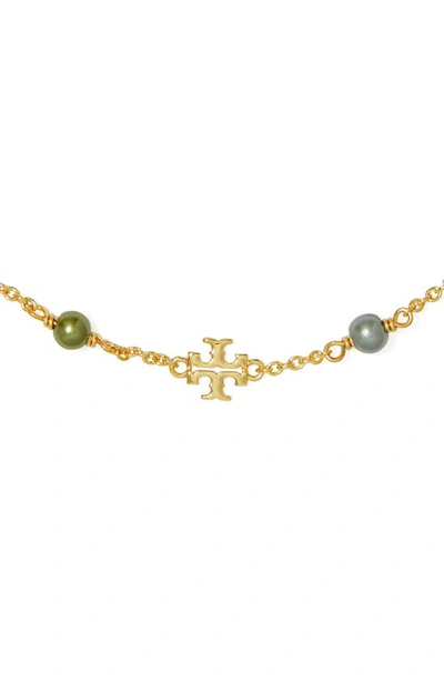 Tory Burch Kira Pearl Delicate Chain Bracelet In Tory Gold / Multi