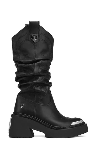 Naked Wolfe Stable Platform Slouchy Cowboy Boot In Black