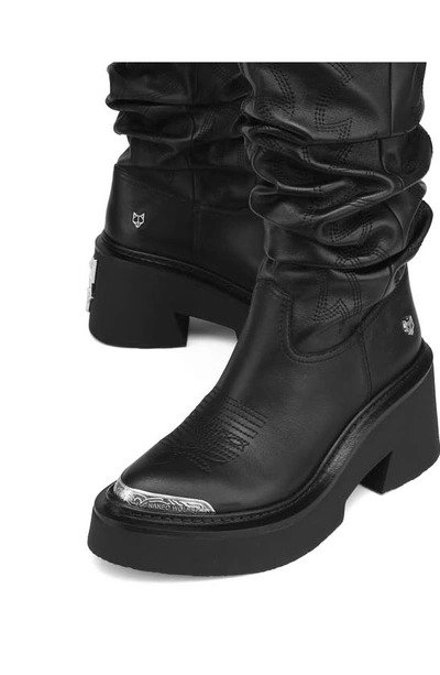 Naked Wolfe Stable Platform Slouchy Cowboy Boot In Black