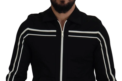 Shop Dolce & Gabbana Black Nylon Full Zip Cardigan Logo Men's Sweater