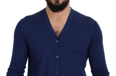 Shop Dolce & Gabbana Blue Wool V-neck Button Down Cardigan Men's Sweater