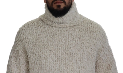 Shop Dolce & Gabbana Cream Wool Knit Turtleneck Pullover Men's Sweater