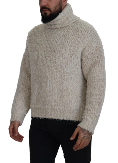 Shop Dolce & Gabbana Cream Wool Knit Turtleneck Pullover Men's Sweater